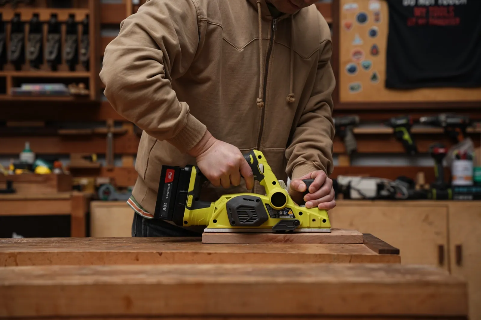 PDnation Pro installed in a cordless wood planer, ready to cut